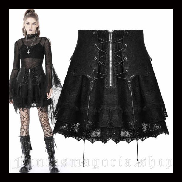 Bat Wing Gothic black layered lace skirt 