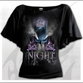 Batman - I Am The Night - Boat Neck Bat Sleeve Top Black