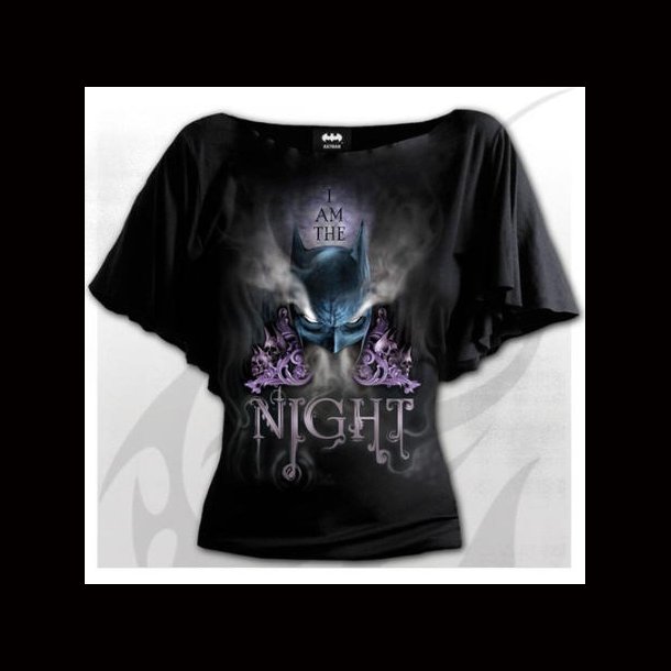 Batman - I Am The Night - Boat Neck Bat Sleeve Top Black