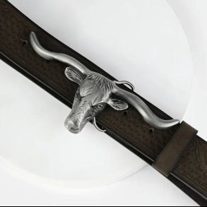 Bull Head Buckle Belt with Embossed Strap