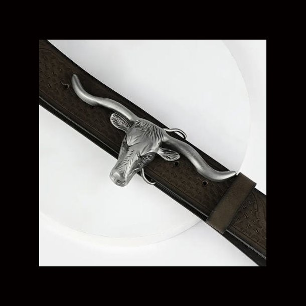 Bull Head Buckle Belt with Embossed Strap