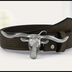 Bull Head Buckle Belt with Embossed Strap