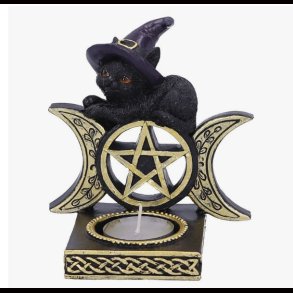 Black Magic Cat Tea Light Holder - 11cm
