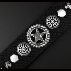 Black Studded Belt with Silvery Star Rivets 