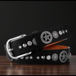 Black Studded Belt with Silvery Star Rivets 