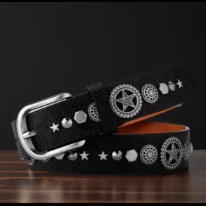 Black Studded Belt with Silvery Star Rivets 