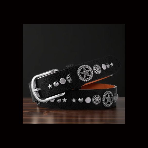 Black Studded Belt with Silvery Star Rivets 