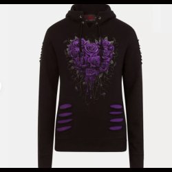 Bleeding Heart - Large Hood Ripped Hoody Purple-Black 