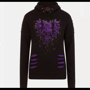 Bleeding Heart - Large Hood Ripped Hoody Purple-Black 