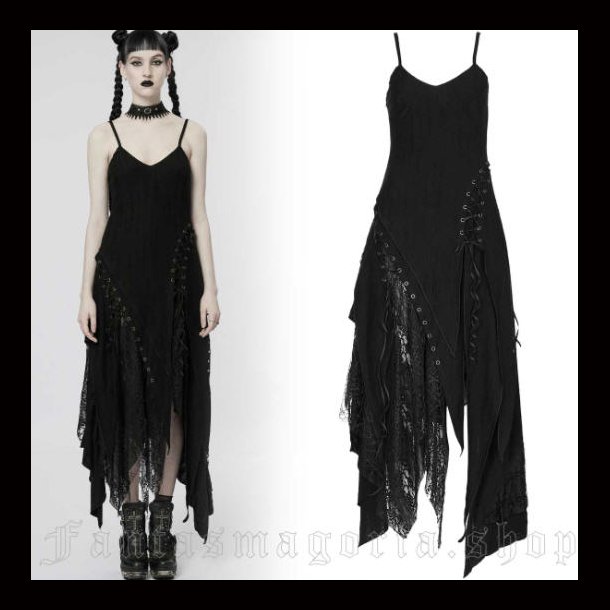 Boho Witch - Black Sleeveless Hanky Asymmetrical Hem Distressed Long Dress
