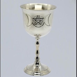 Brass Chalice Triple Goddess (Triple Moon) with Pentagram 