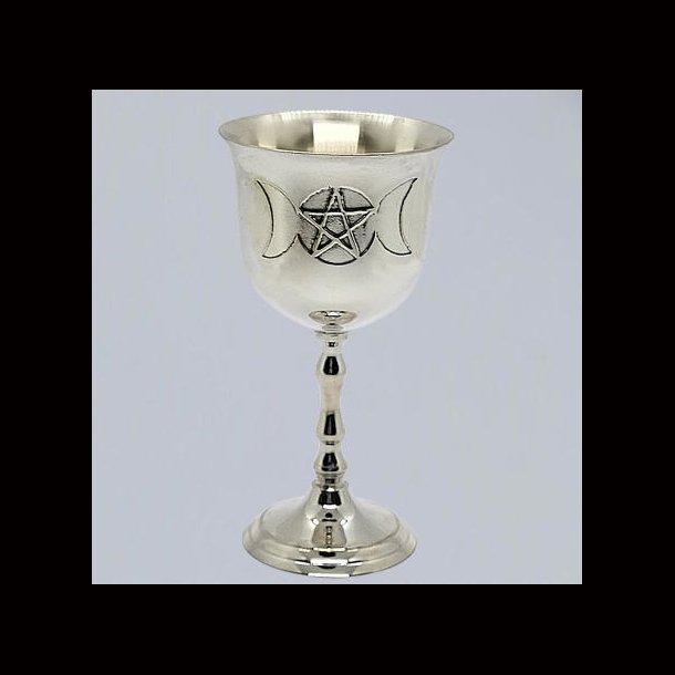 Brass Chalice Triple Goddess (Triple Moon) with Pentagram 