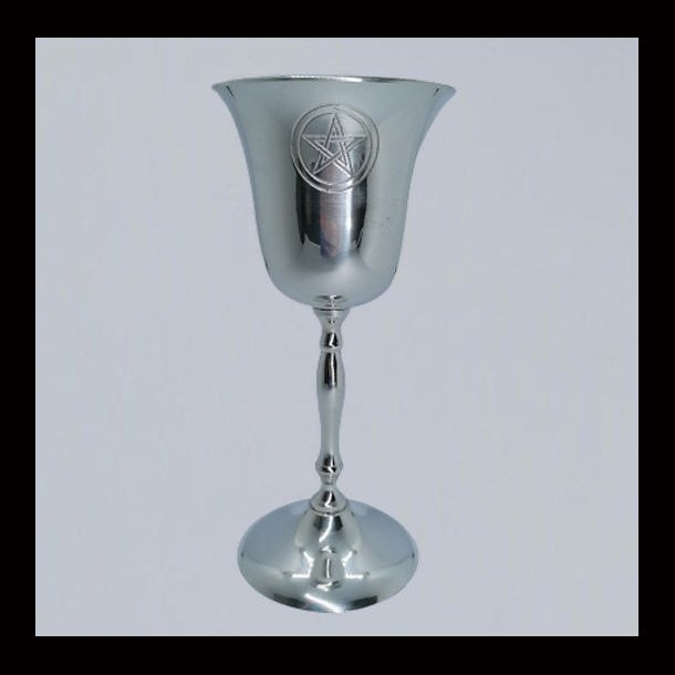 Brass chalice with pentagram, silver-plated