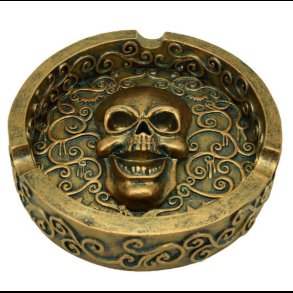 Brushed Metallic Gold Effect Skull Ashtray