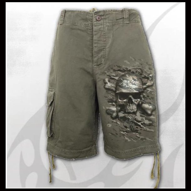Camo Skull Olive Vintage Long Cargo Shorts From Spiral Direct