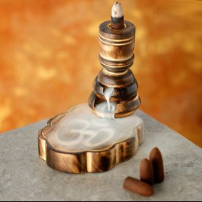 Carved Om Mango Wood Backflow Incense Burner