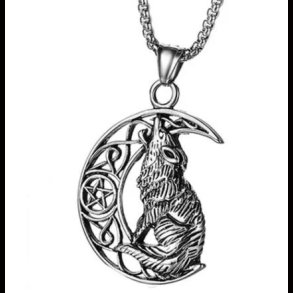 Celtic Crescent Moon Wolf Pendant