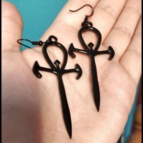 Cross Key of Life Vampire Goth Earings Black
