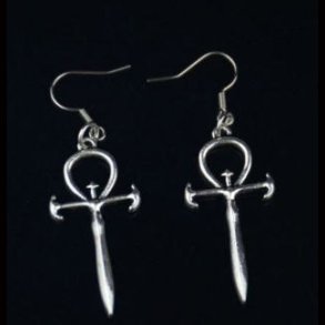 Cross Key of Life Vampire Goth Earings Silver