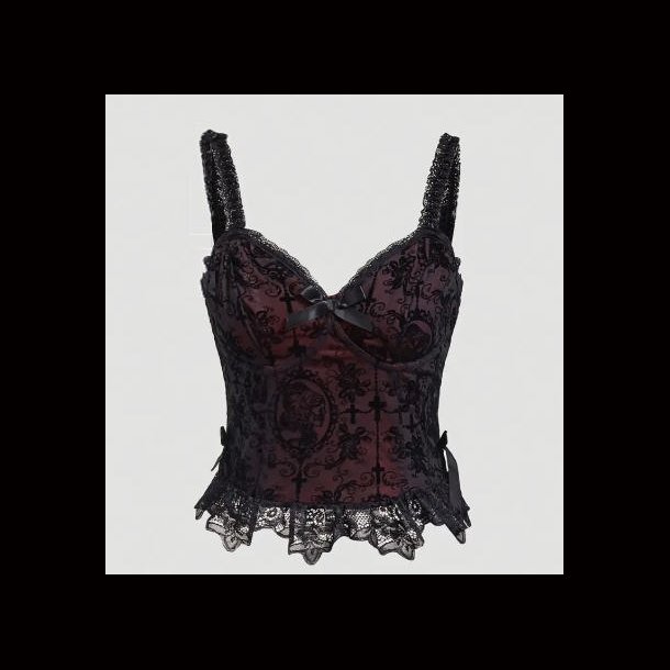 Cross Print Lace Corset Top