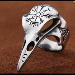 Crow Skulll Vegvisir Ring