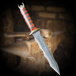 Damascus dagger with wave blade