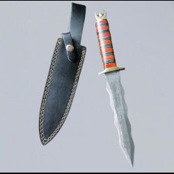 Damascus dagger with wave blade