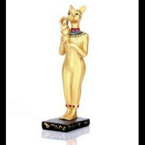 Egyptian Golden Bast Holding Sistrum. 