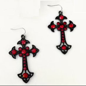 Gothic Floral Cross Earrings 