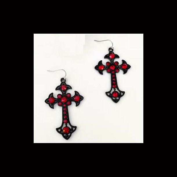 Gothic Floral Cross Earrings 