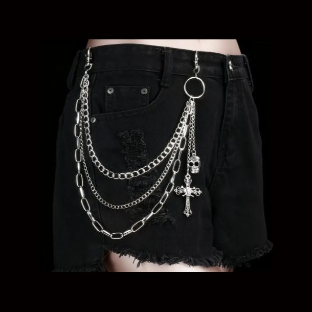 Gothic Skull Cross Layered Chain Belt 