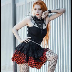 Grunge Princess -red plaid and black lace skirt by Dark In Love