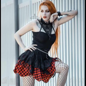 Grunge Princess -red plaid and black lace skirt by Dark In Love