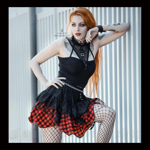 Grunge Princess -red plaid and black lace skirt by Dark In Love