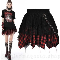 Grunge Princess -red plaid and black lace skirt by Dark In Love