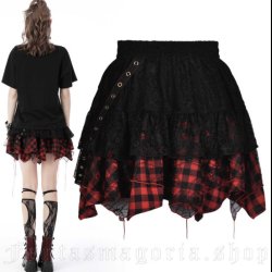 Grunge Princess -red plaid and black lace skirt by Dark In Love
