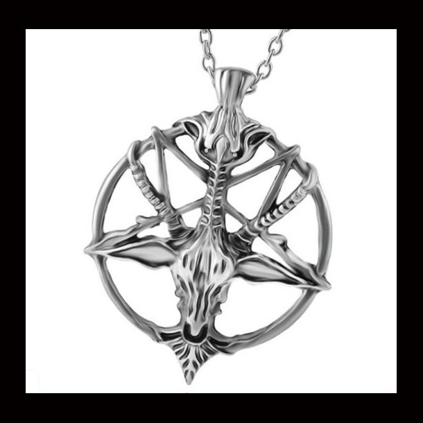 Inverted Pentagram Star with Baphomet Head Pendant Necklace 