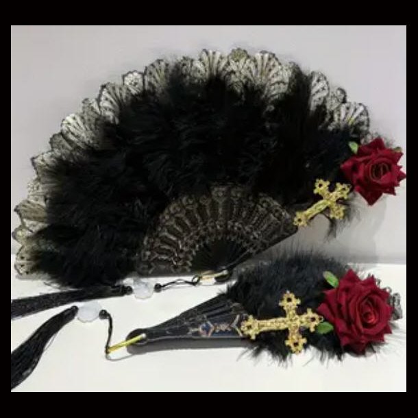 Large Rose Cross Folding Fan