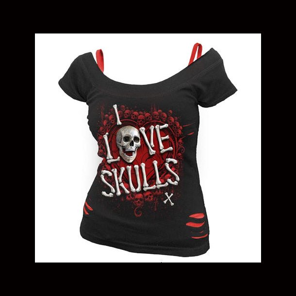 Love Skulls - 2in1 Red Ripped Top from Spiral Direct