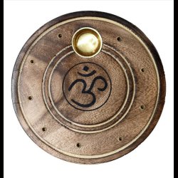 Mango Wood Round Om Ashcatcher Incense Burner