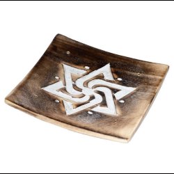 Mango Wood Square Carved Geometric Ashcatcher Incense Sticks Burner