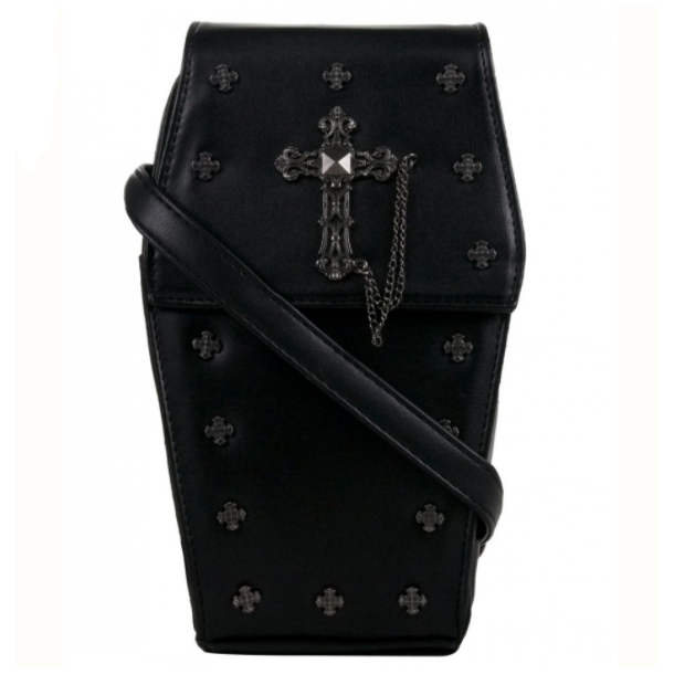 Mini Black Gothic Metal Cross Coffin Bag