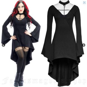 Miserere Gothic women's black long-sleeved dress by Punk Rave
