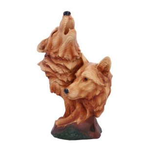 Natural Call Howling Wolf Wood Effect Bust 23cm