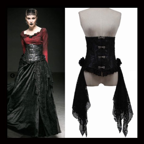 Nemesis - Victorian Gothic black underbust corset by Punk Rave brand.