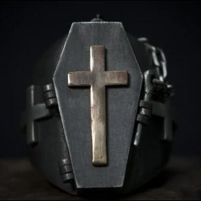 Opening Coffin Ring With Cross and Chain