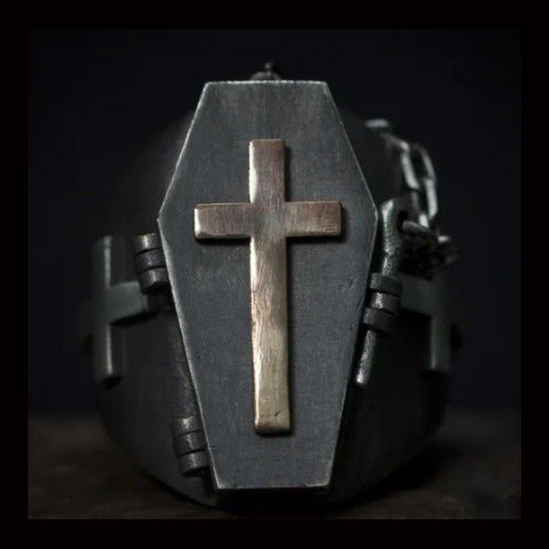 Opening Coffin Ring With Cross and Chain