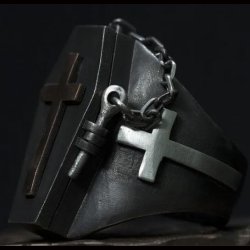 Opening Coffin Ring With Cross and Chain