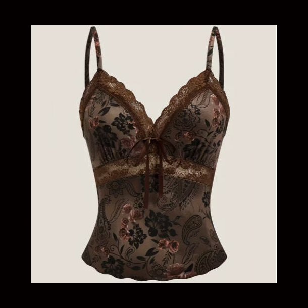 Paisley Pattern Lace Trim Camisole