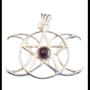Pentagram Pendant Triple Moon with stone